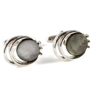 Vintage 1960s Atomic Swank Cufflinks Silvertone Smokey Mother of Pearl